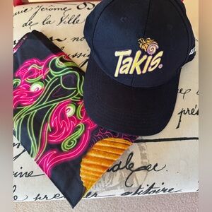 Takis Brand Snapback Adjustable Black Hat Cap and Scarf NEW